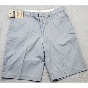 DOCKERS D2 Khaki Shorts Mens 32 Gray Flat Front Casual Straight Fit Slash Pocket